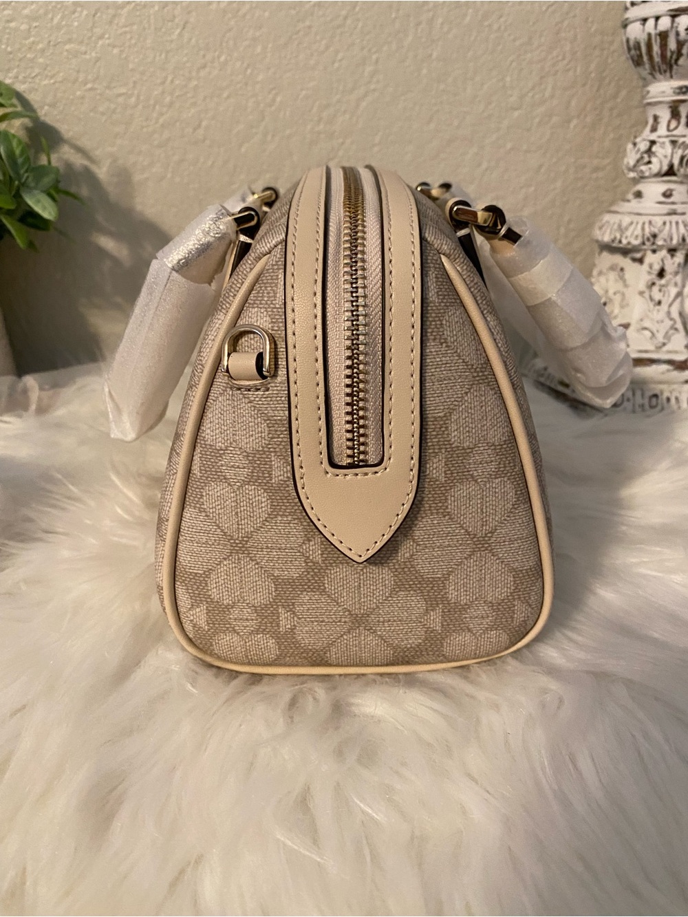 Kate Spade Madison duffle crossbody Beige Floral Satchel Zip Top Handle Strap - Picture 4 of 11
